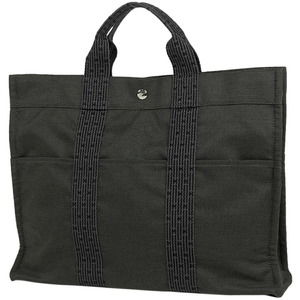 HERMES Ale Tote MM Handbag H Logo Nylon Canvas Grey Black